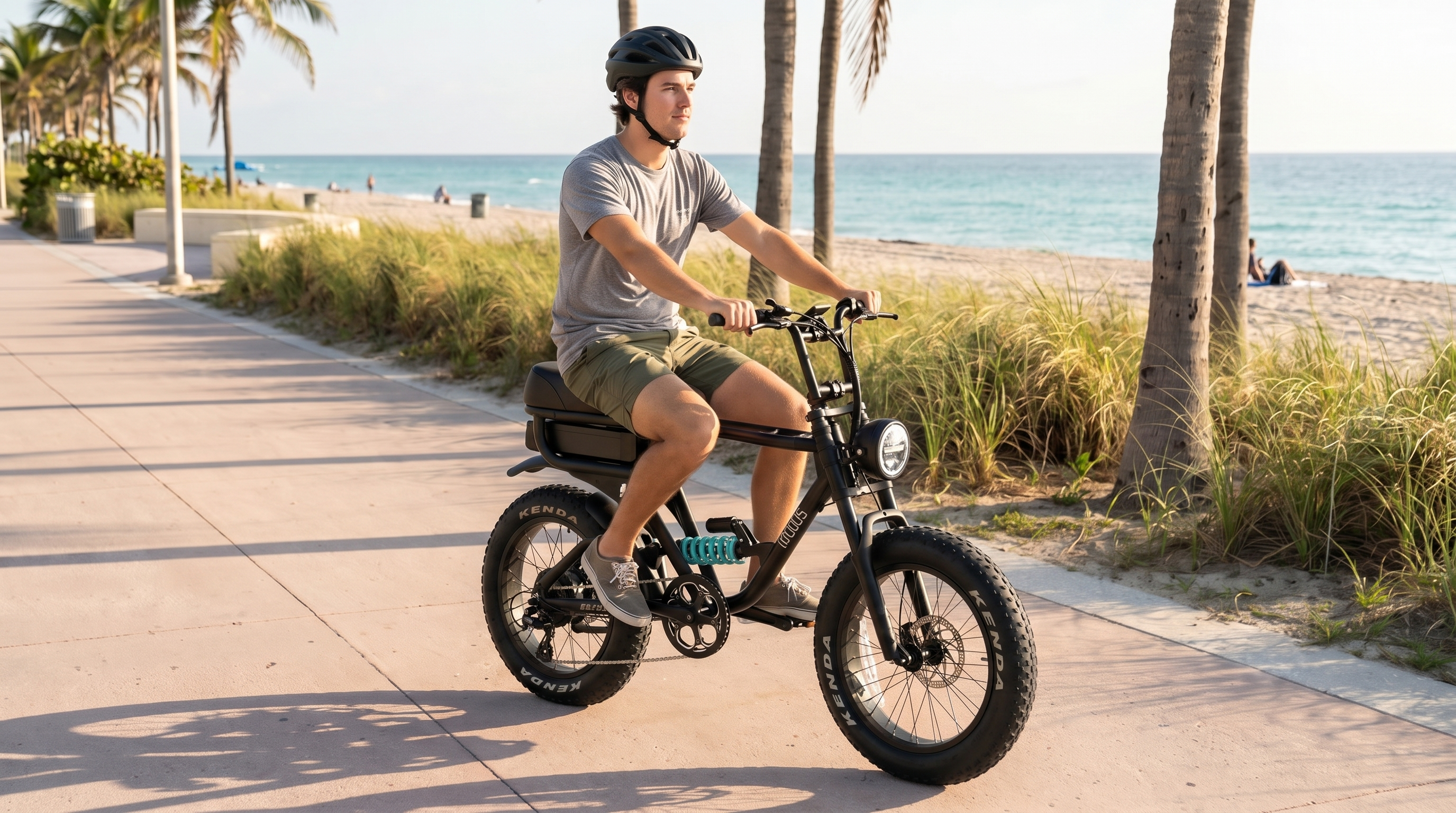 Riding the Rolls along a beachfront path
