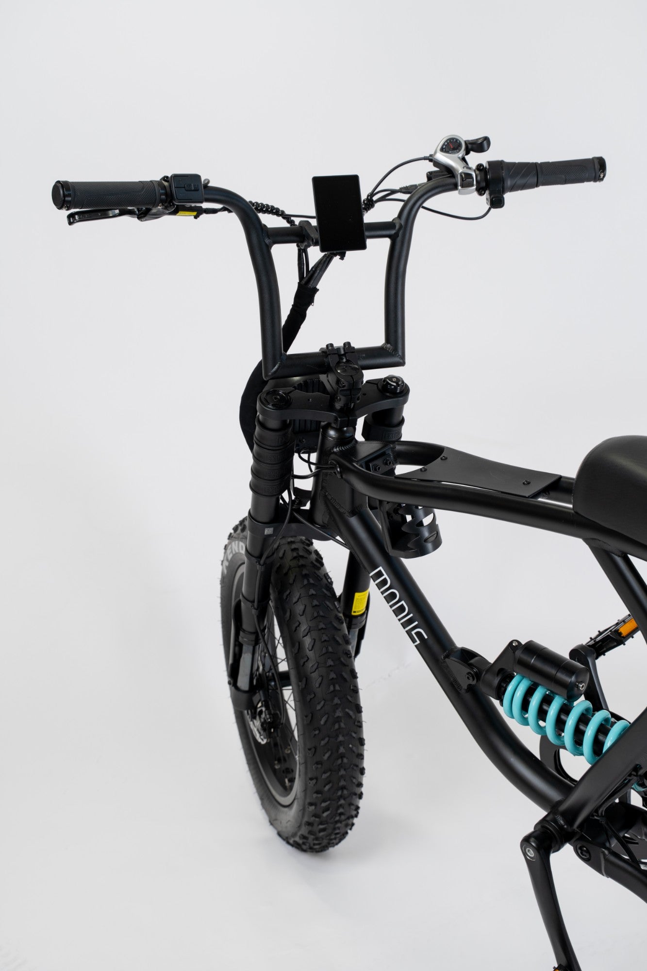 The Rolls front three quarter view with adjustable fork and fat off-road tyres